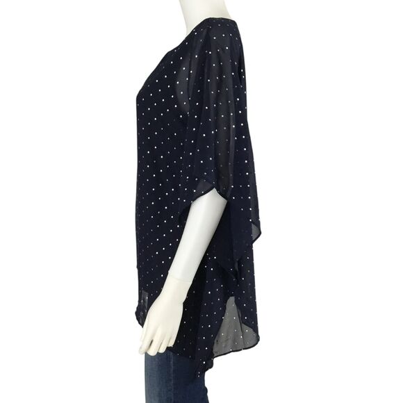 Chico's Jayma Kimono Layered Top sz 1 Small Rhinestones Asymmetric Hem Blue NEW - Picture 5 of 16